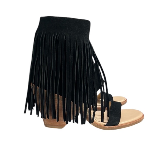 Koolaburra Piaz II Boho Fringe Suede Cut Cuff Heeled Sandals Size 9 - Picture 1 of 11